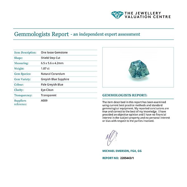 Blue Sapphire A009 A009 FREEFORM SHIELD CUT CARAT Hart