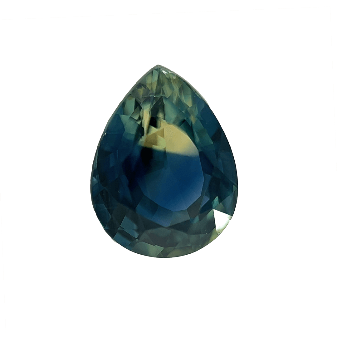 1. Parti-Blue-Green-Yellow-Sapphire-stone-Pear-shape-2.6 carats-A128
